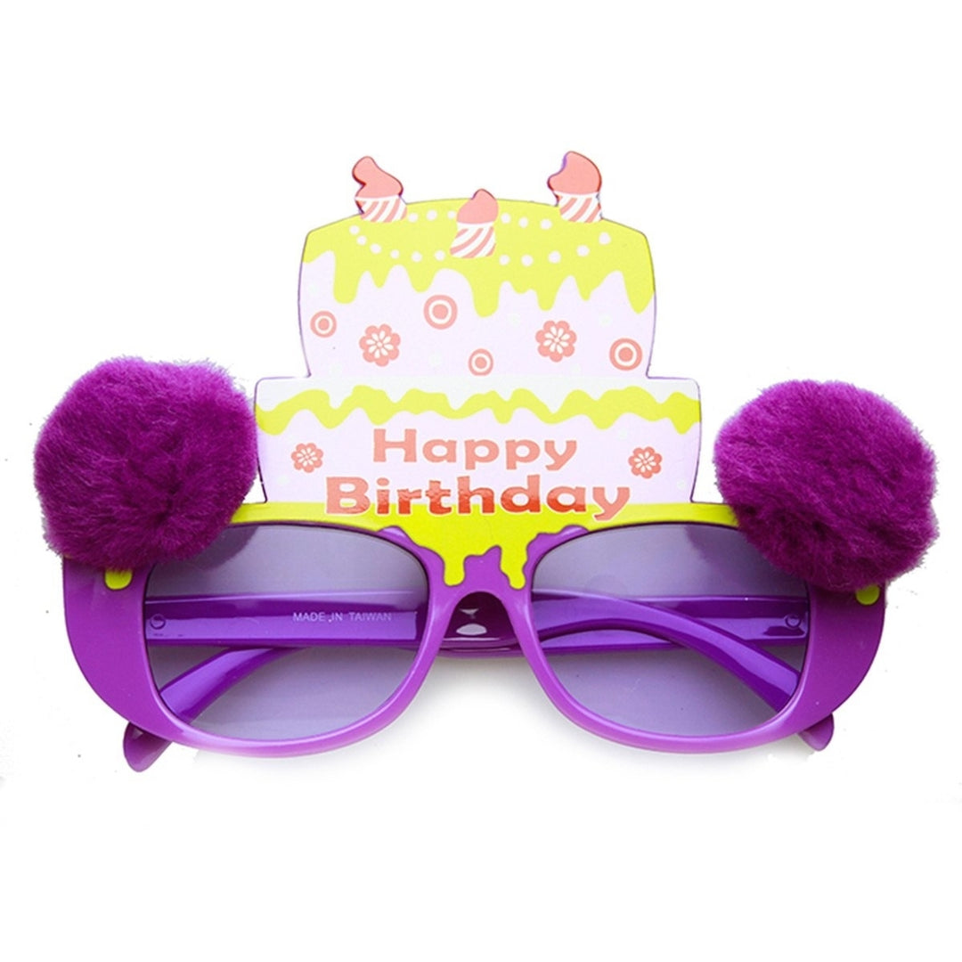 Colorful Birthday Cake Furry Puff Ball Novelty Party Sunglasses UV400 Lenses Image 6