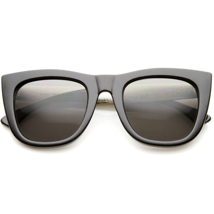 High Fashion Alligator Metal Temple Bold Rimmed Flat Top Sunglasses Image 4