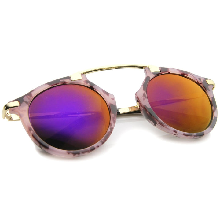 High Fashion Arched Marble Color Frame Color Mirror Pantos Aviator Sunglasses 48mm Image 4