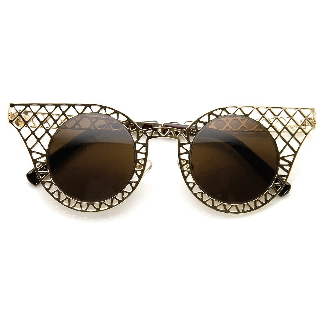 High Fashion Metal Criss Cross Cut Out Cat Eye Sunglasses Image 1