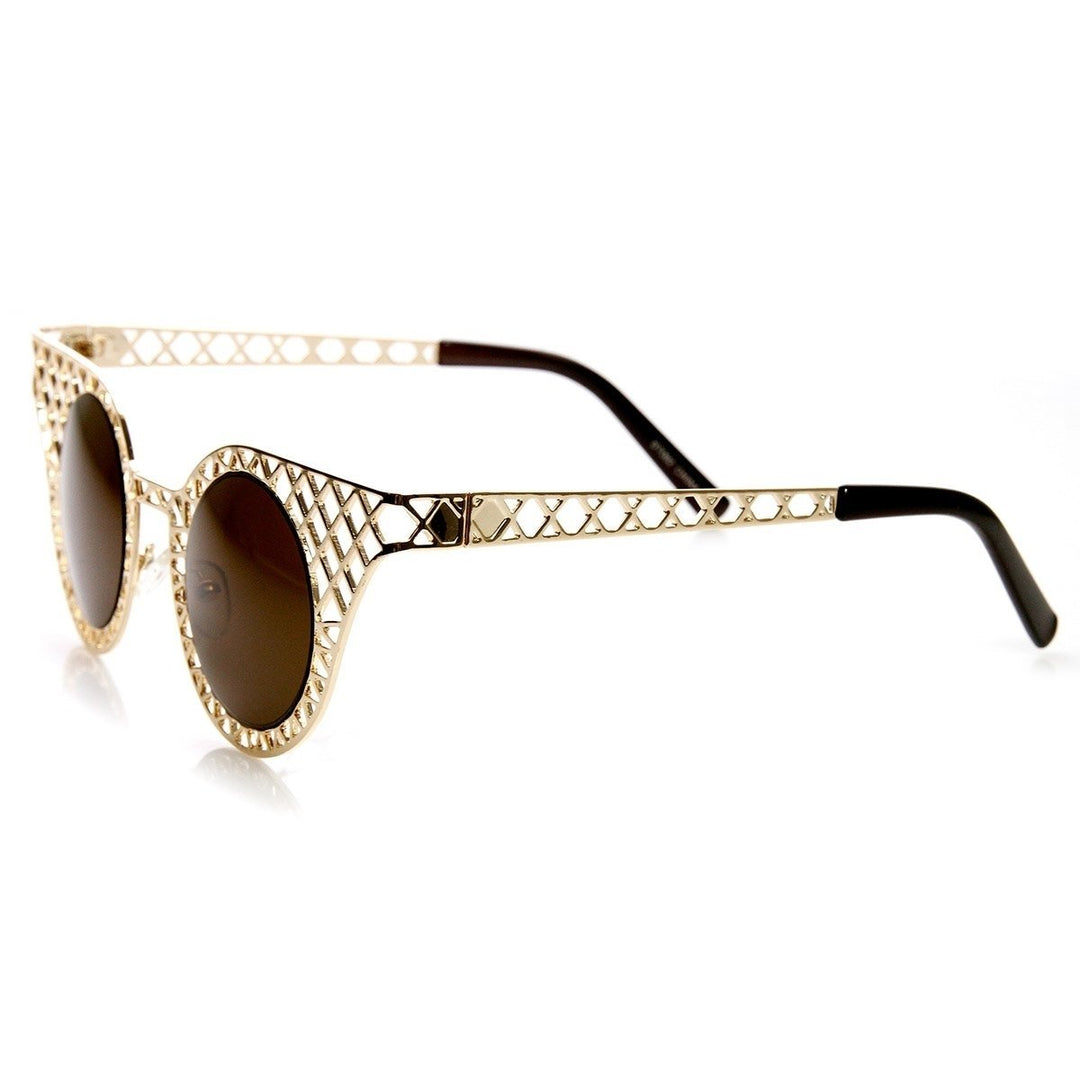 High Fashion Cat Eye Sunglasses Metal Frame Criss Cross Cut Out UV400 Polycarbonate Image 3