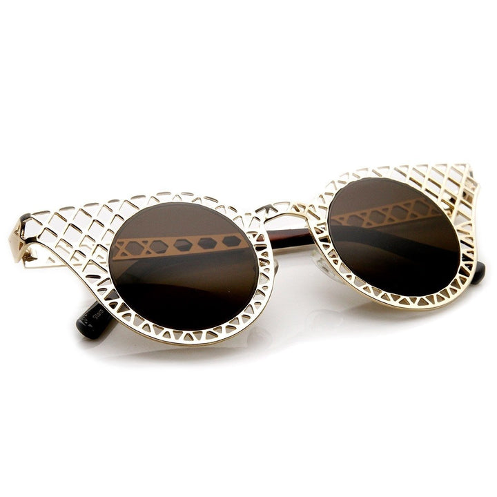 High Fashion Cat Eye Sunglasses Metal Frame Criss Cross Cut Out UV400 Polycarbonate Image 4