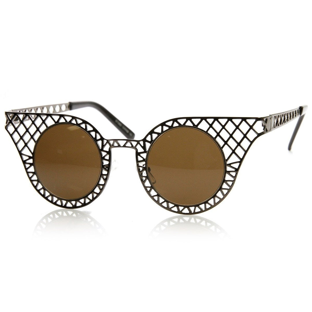 High Fashion Cat Eye Sunglasses Metal Frame Criss Cross Cut Out UV400 Polycarbonate Image 4