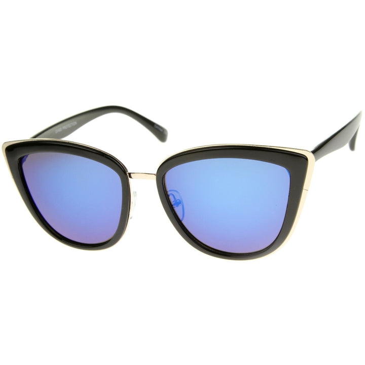 High Fashion Metal Outer Frame Color Mirror Lens Oversized Cat Eye Sunglasses 55mm Image 2
