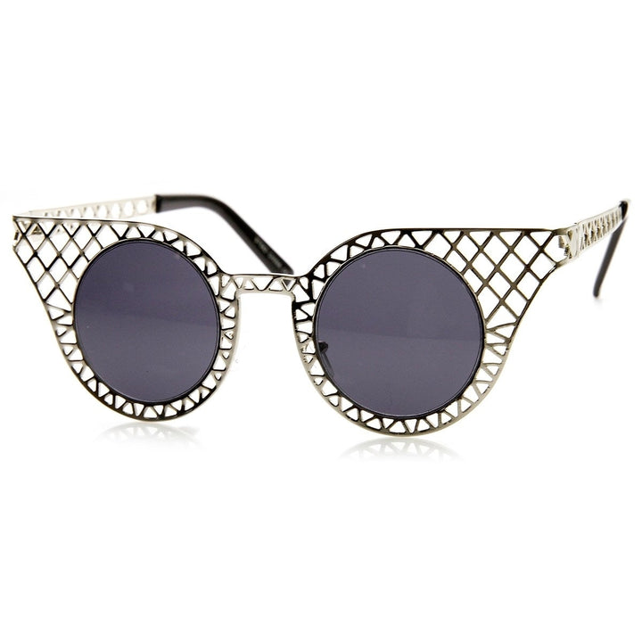 High Fashion Cat Eye Sunglasses Metal Frame Criss Cross Cut Out UV400 Polycarbonate Image 6