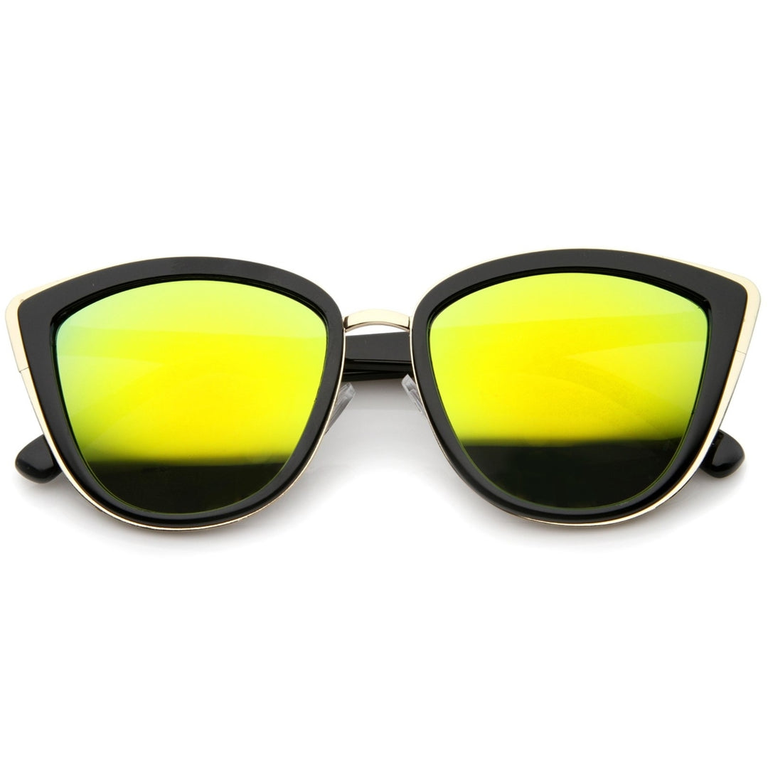 High Fashion Metal Outer Frame Color Mirror Lens Oversized Cat Eye Sunglasses 55mm Image 4