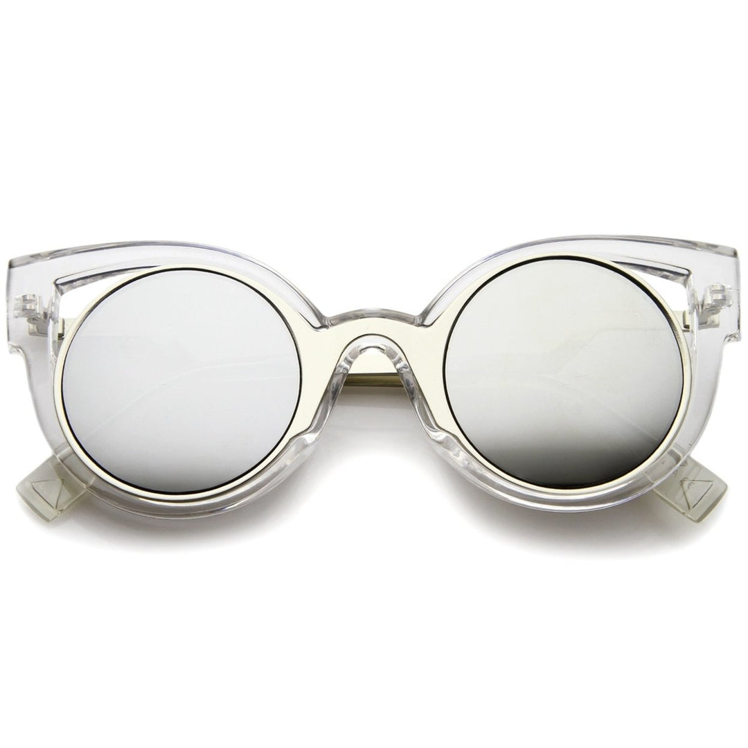 High Fashion Translucent Frame Stepped Temple Two-Tone Cat Eye Sunglasses Image 4