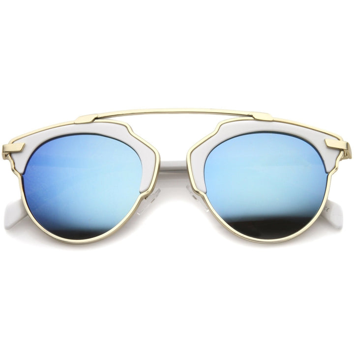 High Fashion Two-Toned Pantos Crossbar Color Mirror Lens Aviator Sunglasses 50mm Image 1