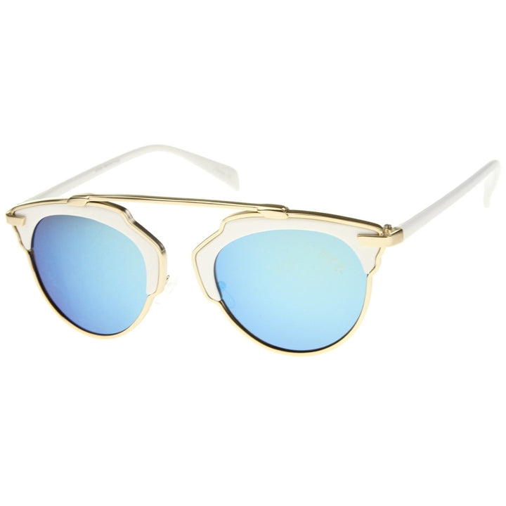 High Fashion Two-Toned Pantos Crossbar Color Mirror Lens Aviator Sunglasses 50mm Image 2