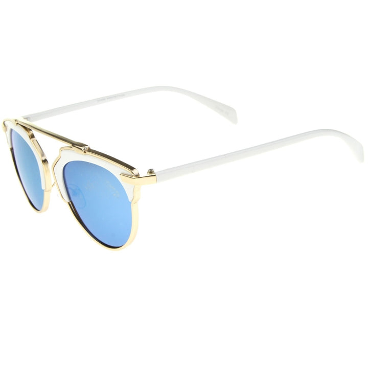 High Fashion Two-Toned Pantos Crossbar Color Mirror Lens Aviator Sunglasses 50mm Image 3