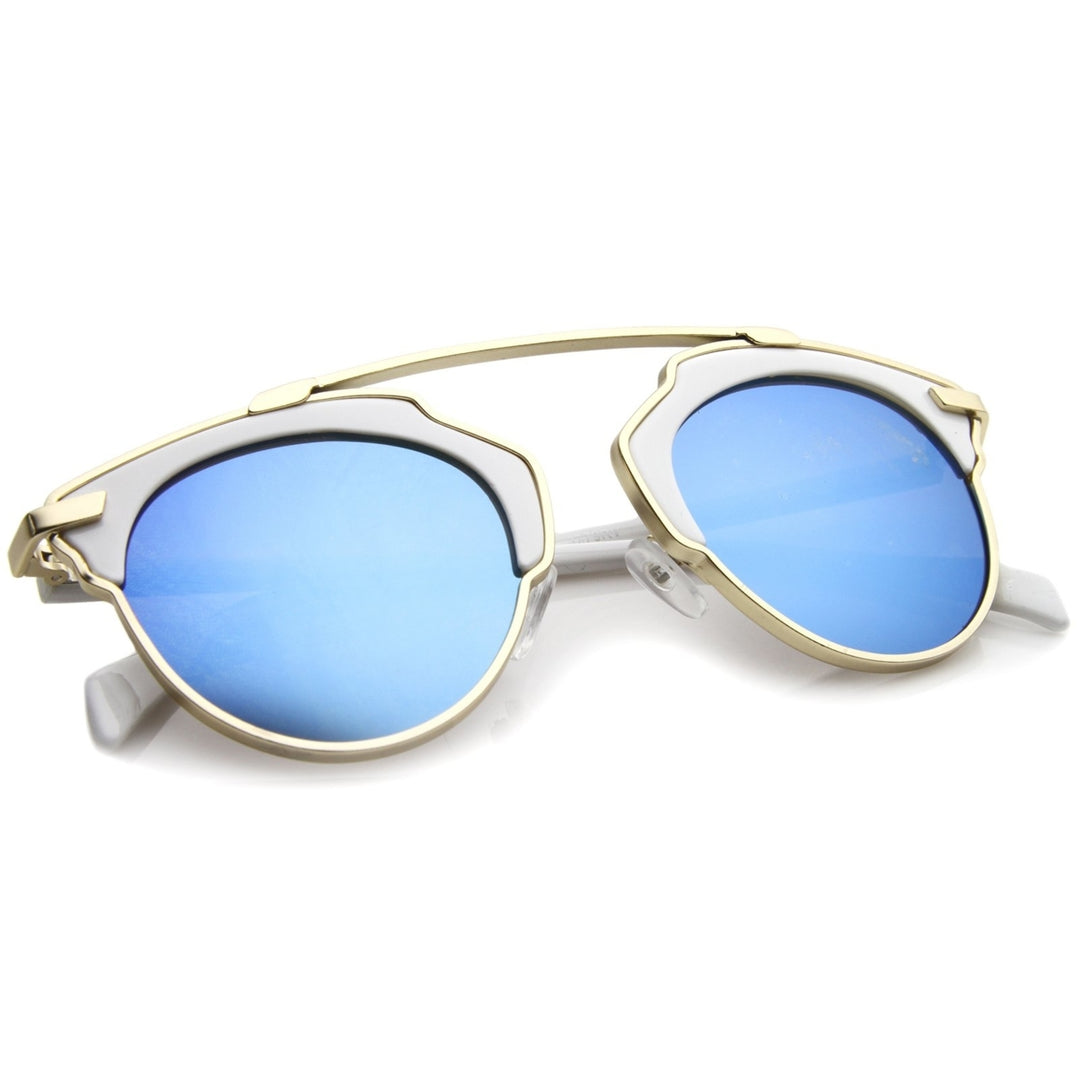 High Fashion Two-Toned Pantos Crossbar Color Mirror Lens Aviator Sunglasses 50mm Image 4