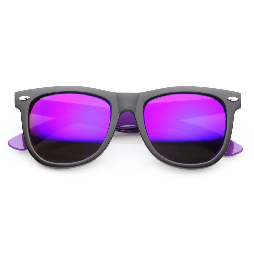 Large 2-Tone Flash Mirror Horn Rimmed Sunglasses Image 2