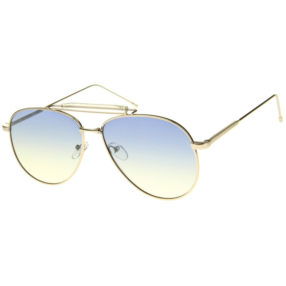 Large Classic Teardrop Crossbar Oceanic Flat Lens Aviator Sunglasses 56mm Image 2