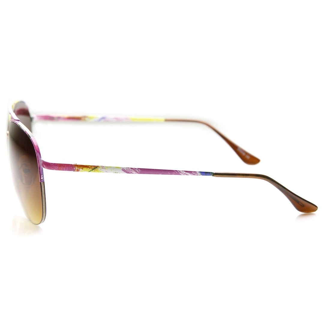 Large Colorful Floral Print Semi-Rimless Metal Aviator Sunglasses Image 3