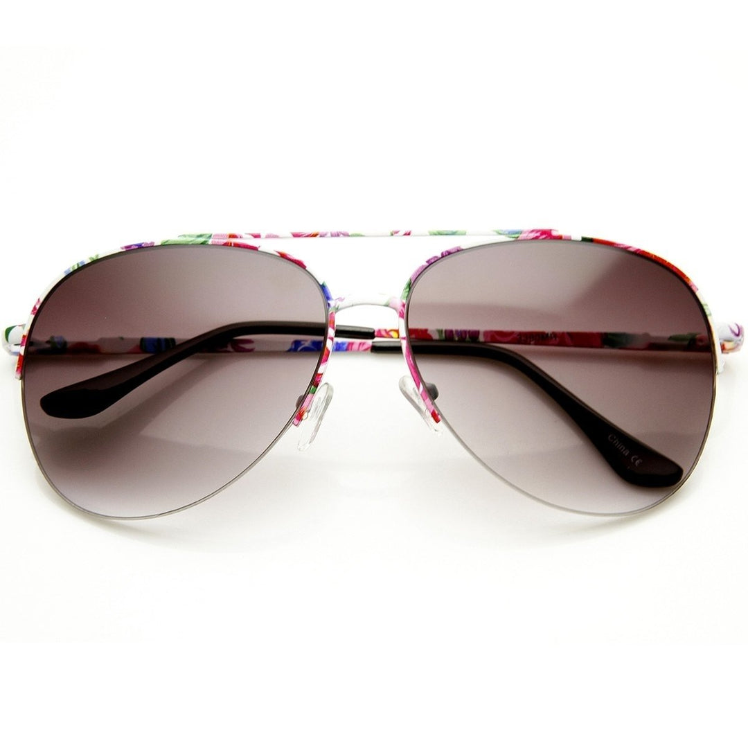 Large Floral Print Semi-Rimless Metal Aviator Sunglasses UV400 Protection 60mm Image 4