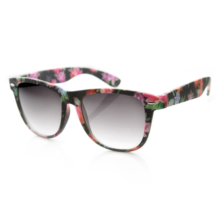 Large Floral Print Womens Fashion Horn Rimmed Sunglasses Image 3
