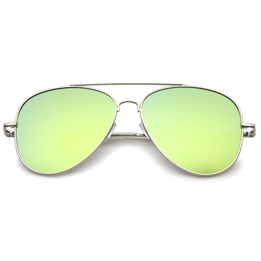 Large Full Metal Color Mirror Teardrop Flat Lens Aviator Sunglasses 60mm Image 1