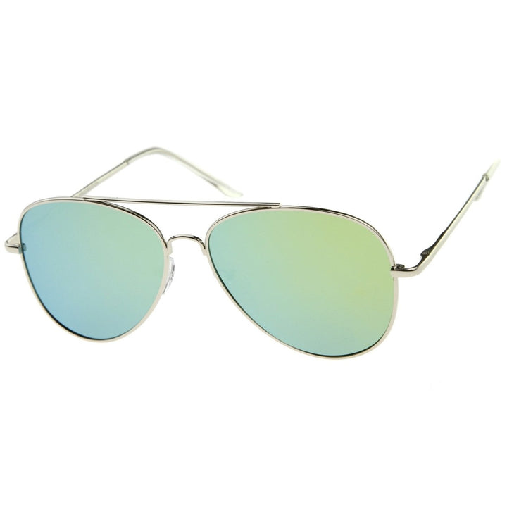 Large Full Metal Color Mirror Teardrop Flat Lens Aviator Sunglasses 60mm Image 2