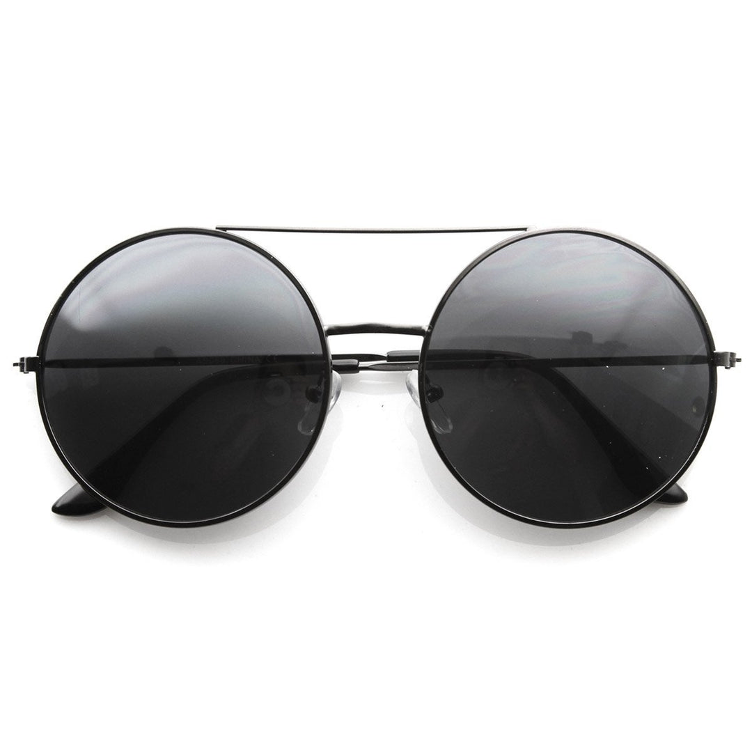 Large Round Metal Circle Frame Sunglasses w/ Cross Bar Image 4