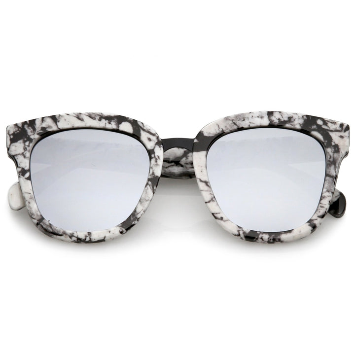 Marble Printed Horn Rimmed Sunglasses 50mm Metal Bridge Wide Temples UV400 Image 1