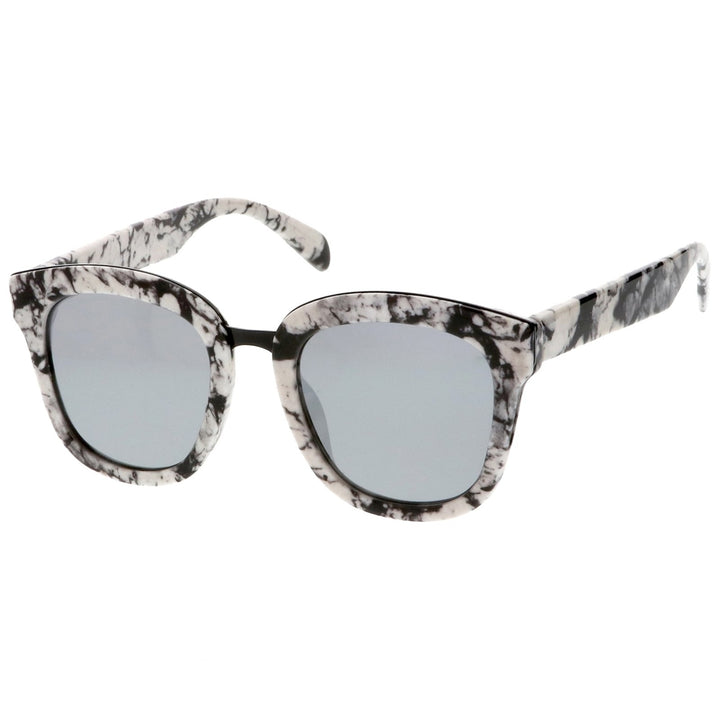 Marble Printed Horn Rimmed Sunglasses 50mm Metal Bridge Wide Temples UV400 Image 2