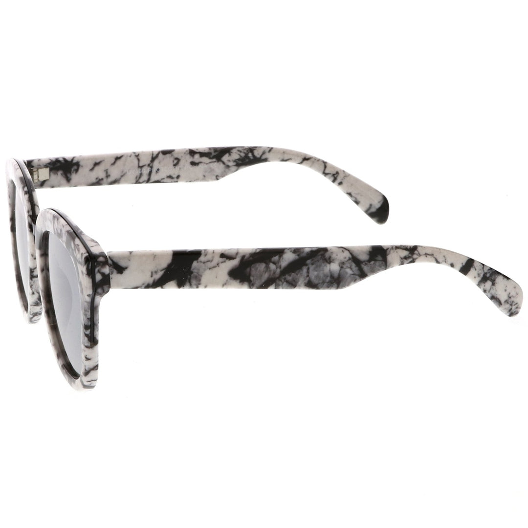 Marble Printed Horn Rimmed Sunglasses 50mm Metal Bridge Wide Temples UV400 Image 3