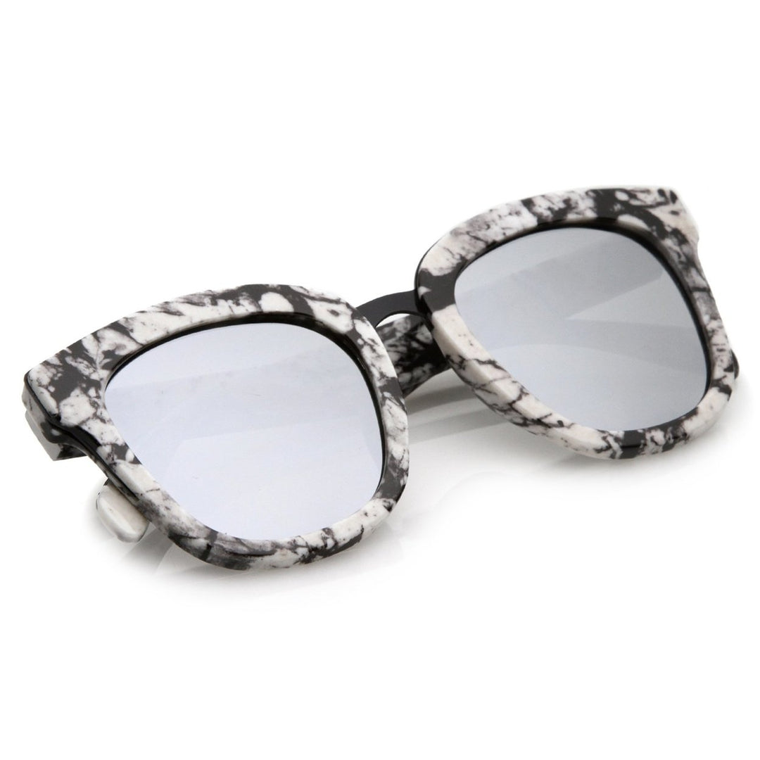 Marble Printed Horn Rimmed Sunglasses 50mm Metal Bridge Wide Temples UV400 Image 4