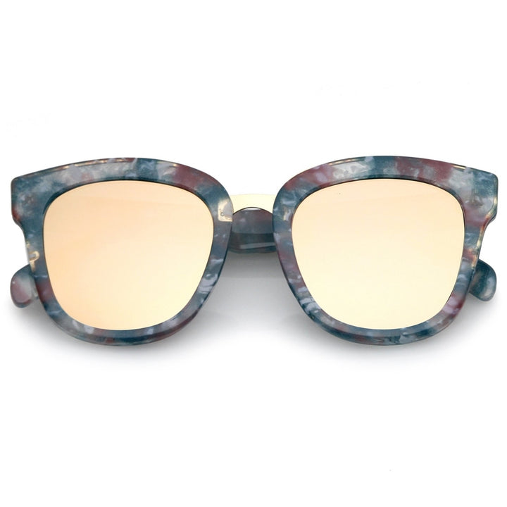 Marble Printed Horn Rimmed Sunglasses 50mm Metal Bridge Wide Temples UV400 Image 4