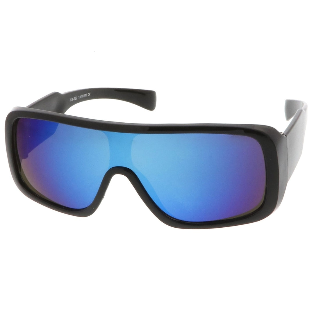 Mens Oversize Goggle Colored Mirror Mono Lens Shield Sunglasses 60mm Image 2
