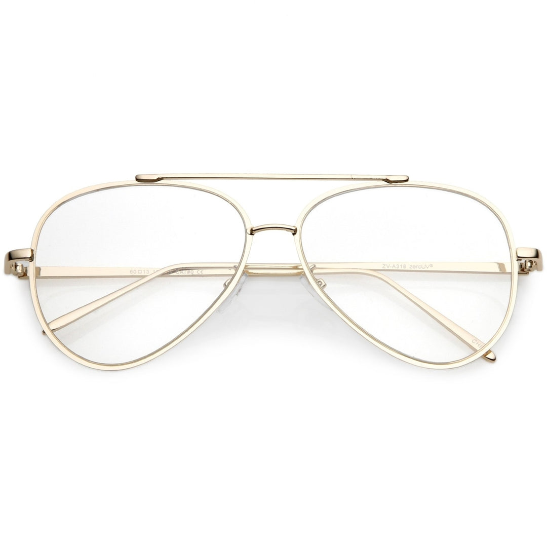 Mod Fashion Metal Aviator Eyeglasses Teardrop Rimless Clear Flat Lens 58mm Image 1