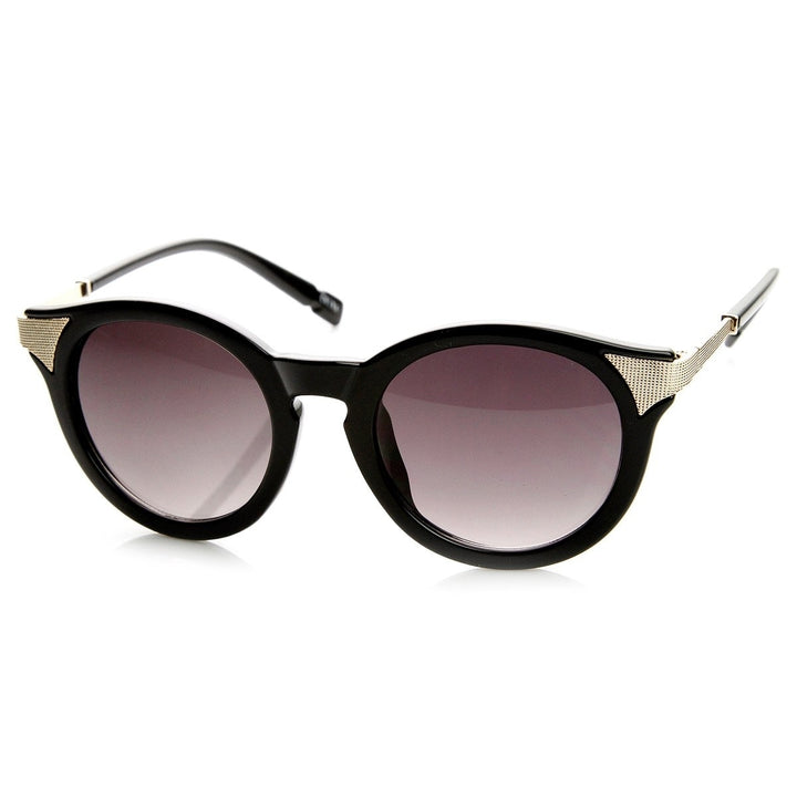 Mod Fashion Metal Temple Keyhole Round Horn Rimmed Sunglasses Image 1