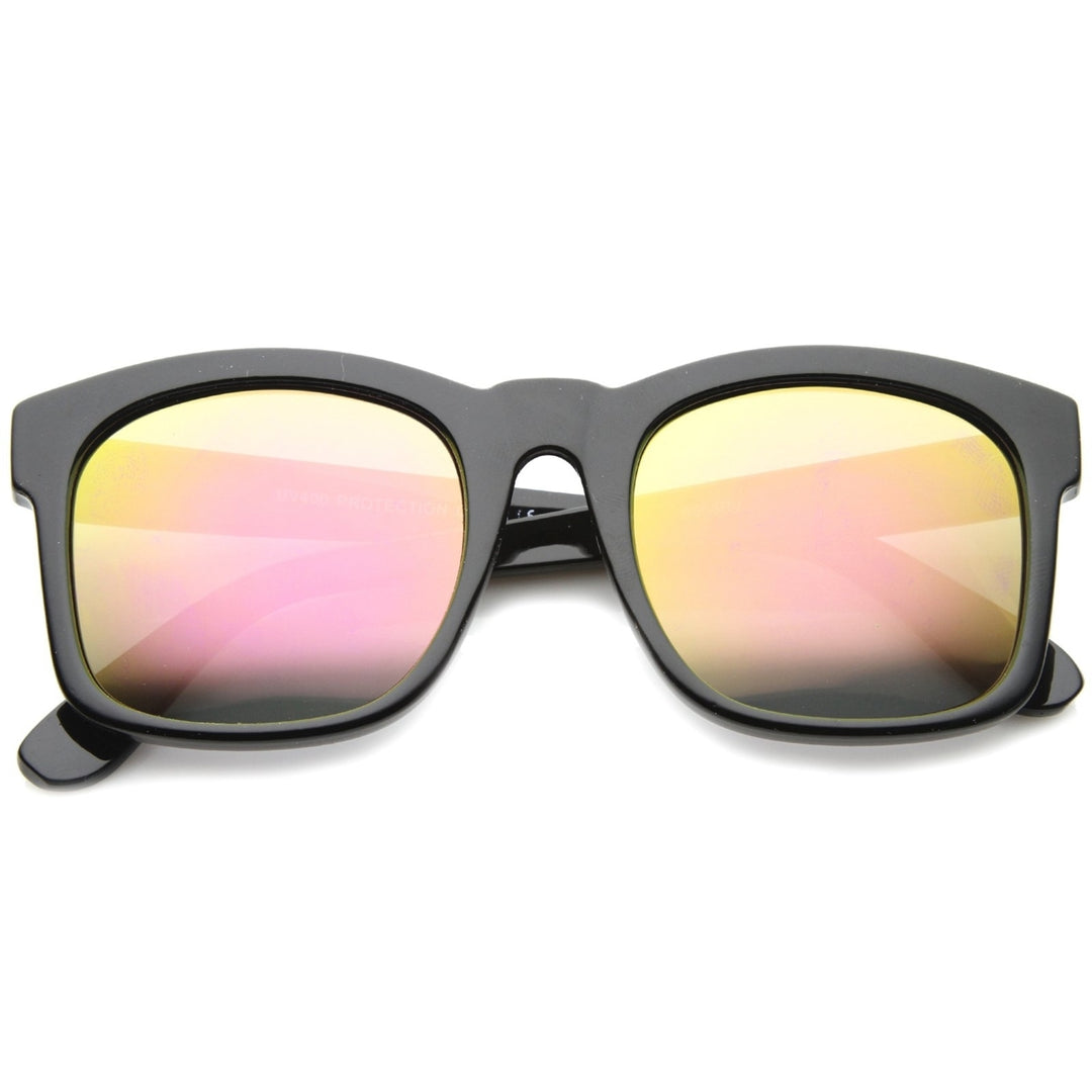 Mod Fashion Oversized Bold Frame Flash Mirror Horn Rimmed Sunglasses 61mm Image 1