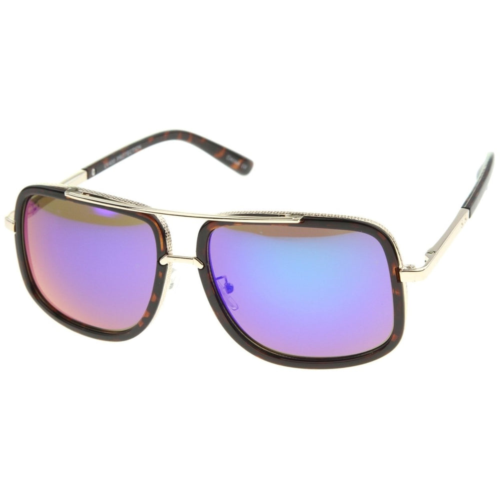 Modern Oversize Square Aviator Sunglasses 59mm Color Mirror Lens Metal Frame Image 2