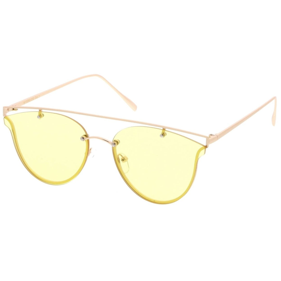 Modern Crossbar Horn Rimmed Round Flat Lens Rimless Sunglasses 52mm Image 2