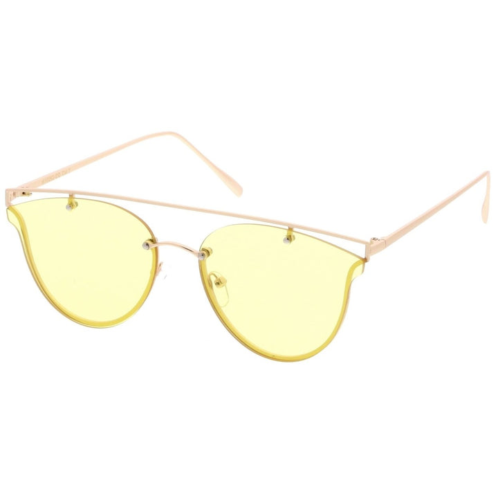 Modern Crossbar Horn Rimmed Round Flat Lens Rimless Sunglasses 52mm Image 2