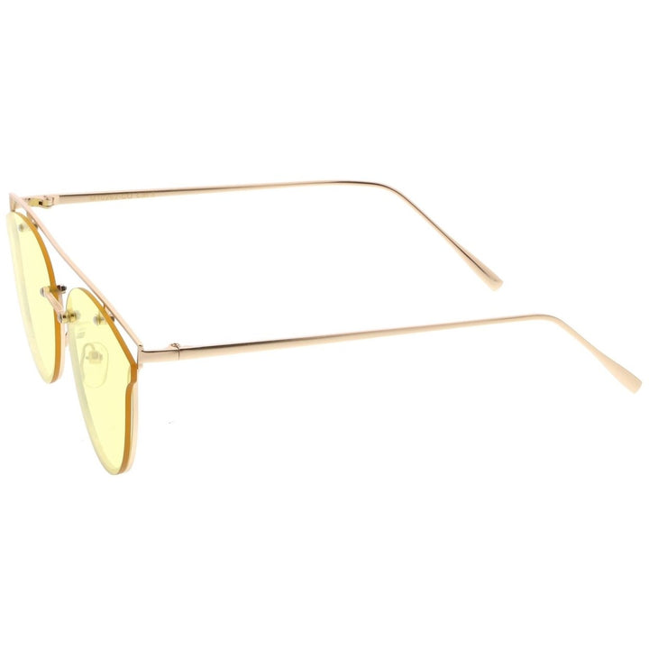 Modern Crossbar Horn Rimmed Round Flat Lens Rimless Sunglasses 52mm Image 3