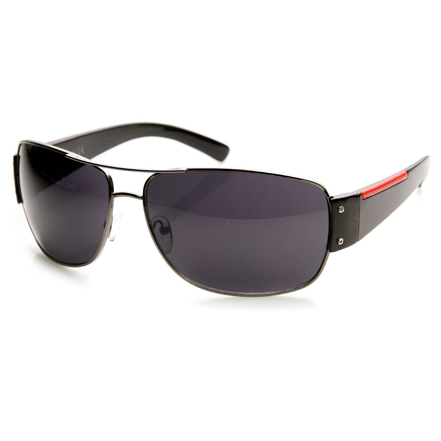 Modern Fashion Active Sport Red Stripe Metal Aviator Sunglasses Image 1