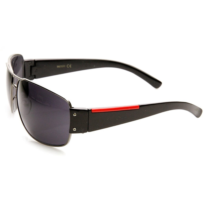 Modern Fashion Active Sport Red Stripe Metal Aviator Sunglasses Image 4
