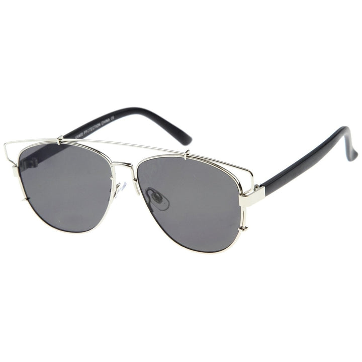 Modern Fashion Full Metal Crossbar Technologic Flat Lens Aviator Sunglasses 54mm Image 2