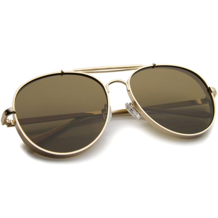 Modern Fashion Flat Lens Full Metal Side Cover Frame Double Bridged Aviator Sunglasses Image 4