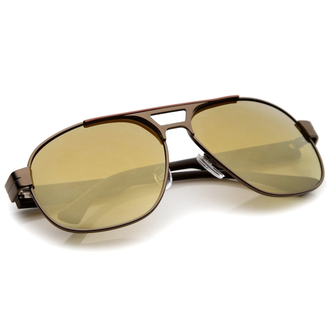 Modern Flat Top Metal Square Aviator Sunglasses 59mm Mirror Lens UV400 Image 4