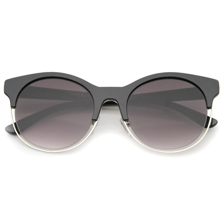 Modern Half Frame Metal Trim Round Cat Eye Sunglasses 53mm Image 1