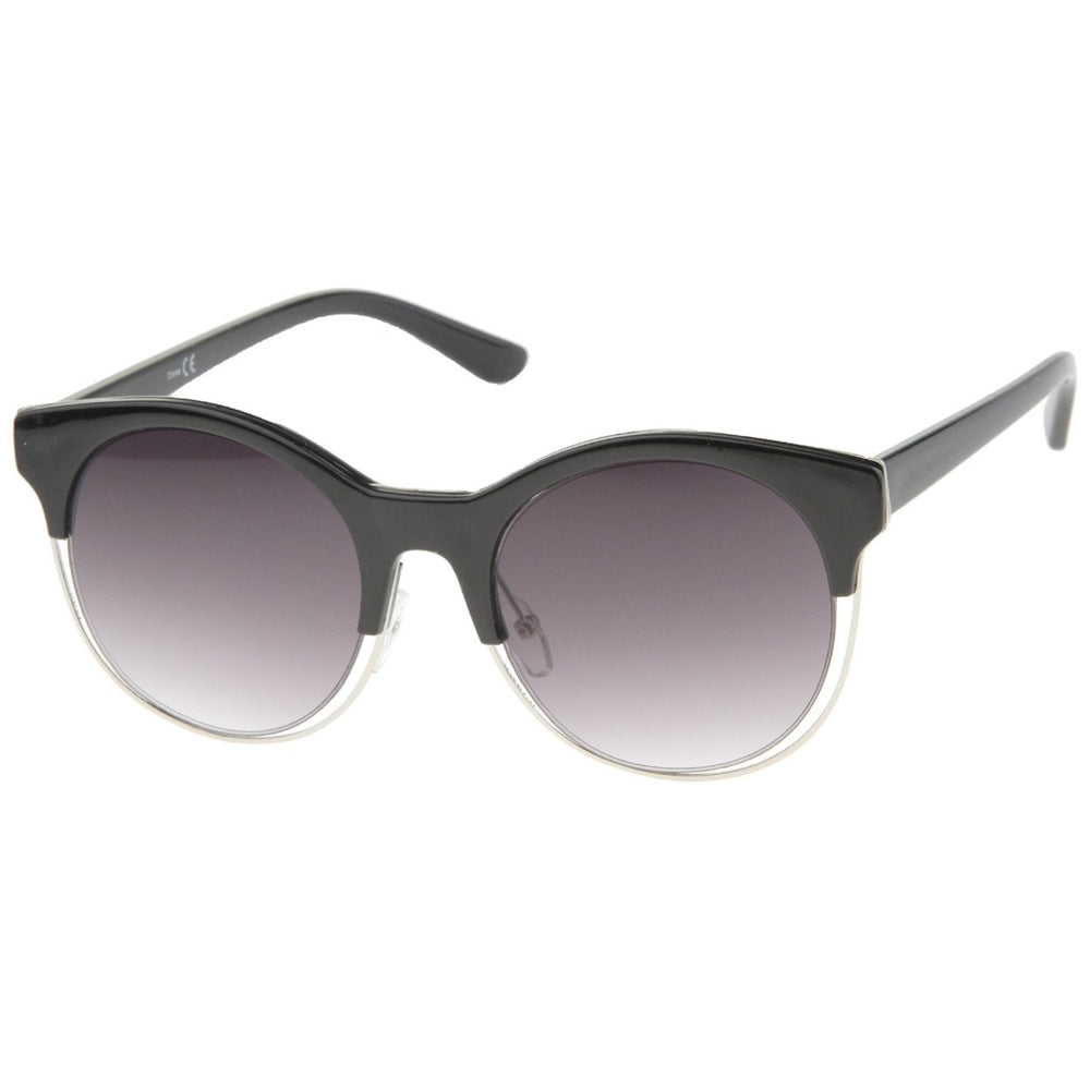 Modern Half Frame Metal Trim Round Cat Eye Sunglasses 53mm Image 2