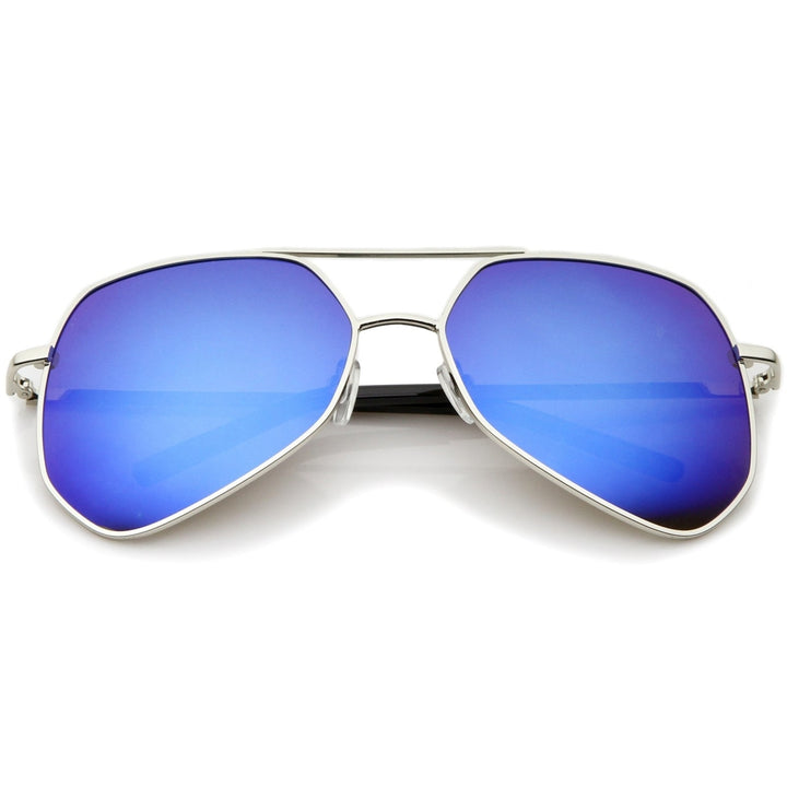 Modern Hexagonal Metal Aviator Sunglasses 60mm Mirrored Lens UV400 Protection Image 1