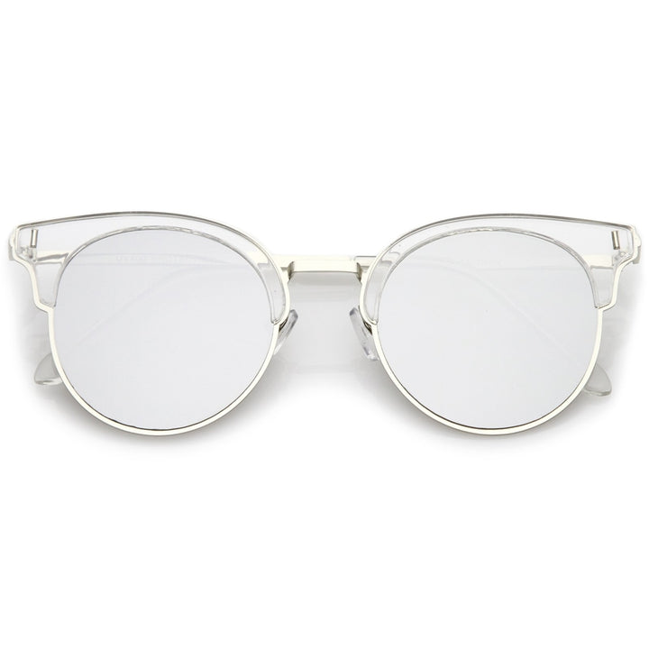 Modern Half Frame Round Colored Mirror Flat Lens Horn Rimmed Sunglasses 49mm Image 6