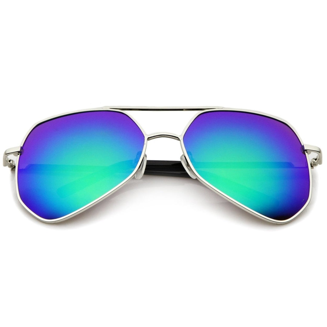 Modern Hexagonal Metal Aviator Sunglasses 60mm Mirrored Lens UV400 Protection Image 4