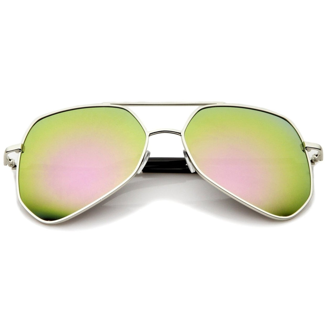 Modern Hexagonal Metal Aviator Sunglasses 60mm Mirrored Lens UV400 Protection Image 6