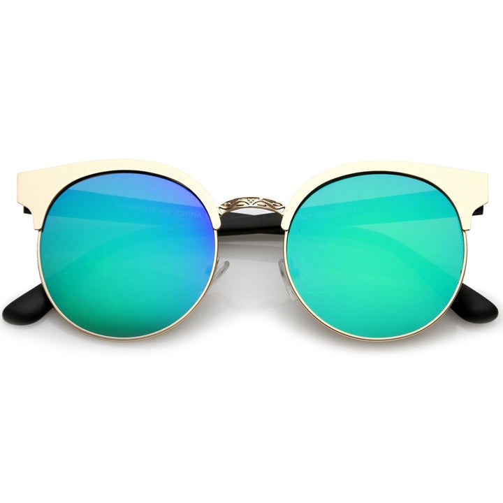 Modern Horn Rimmed Colored Mirror Flat Round Lens Half Frame Sunglasses 52mm Image 6