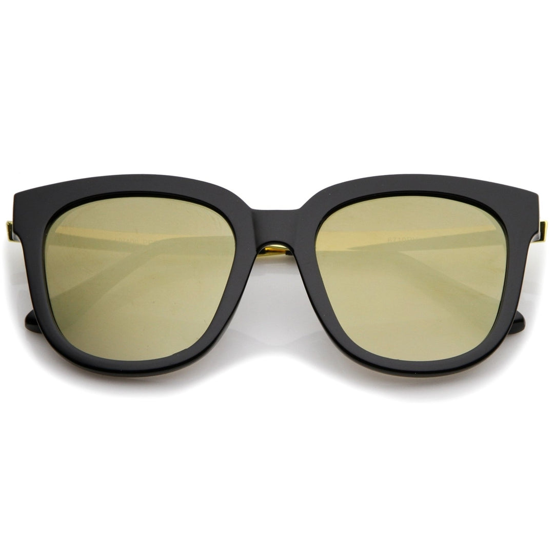 Modern Horn Rimmed Metal Temple Square Mirror Flat Lens Cat Eye Sunglasses 54mm Image 6