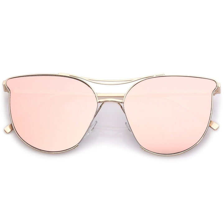 Modern Metal Cat Eye Sunglasses With Double Nose Bridge Round Pink Flat Lens 55mm Image 1